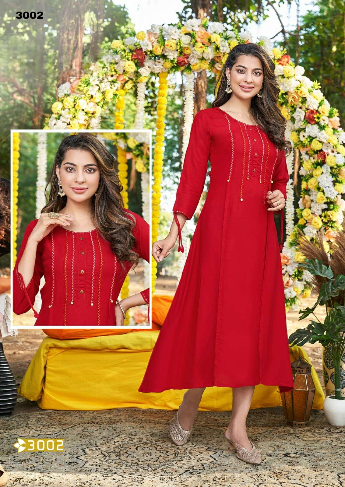 MUSKAN VOL 4 PREMIUM RAYON LIVA TAG A LINE HAND WORK  KURTI WITH  STITCH PLATTING STYLE BY S3FOREVER BRAND 3002